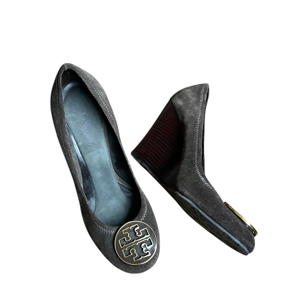 Tory Burch Brown Suede Sophie Wedges with Wooden Heel 8.5